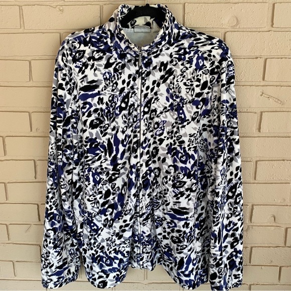 Chicos Zenergy Velvet Animal Print Zip Jacket Blue Animal Print Long Sleeve Sz 3 - Picture 1 of 7
